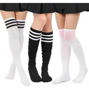 Women's 3 Pack Cotton Thigh High Over Knee Socks - Striped Boot Socks &